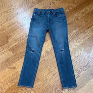 rag & bone High-Rise Ankle Skinny Jean ALEC Dark Wash Distressed Raw Hem Size 27